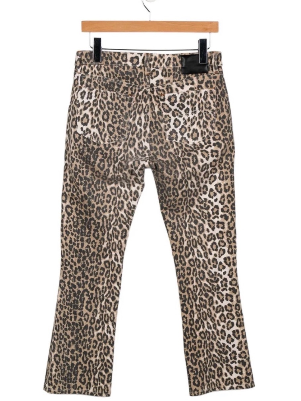 R13 NWT, Boy Straight, Ecru Leopard Stretch Cropped Jeans, Size 31 - Picture 5 of 12